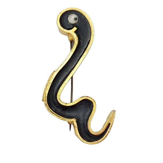 Mr. We Gold Tone Black Resin Snake Brooch Pin, Signed M785