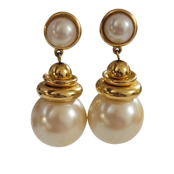 Gold Tone Faux Pearl Dangle Round Button Stud Post Earrings, K910
