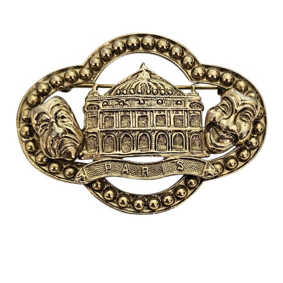 Theater National Open Paris Tragic Comedy Oval Brooch Pin, L850
