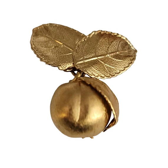 Napier Gold-Tone Peach Leaves Dangle Brooch, Signed