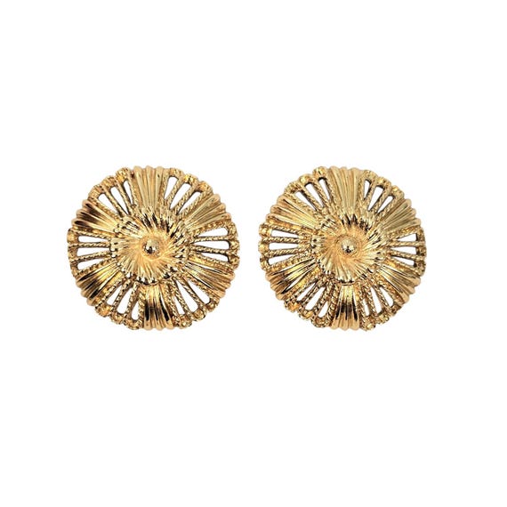 Monet Gold Tone Clip On Earrings Round Etruscan Style, Signed, J126