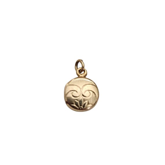 1/20 12K Gold Filled Vintage Etched Mini Locket Pendant Signed HFB