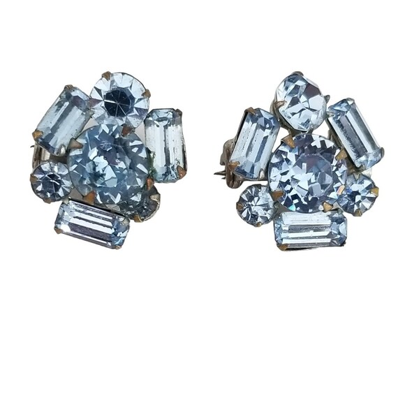 Silver Tone Blue Rhinestone Small Pin Set, Pair M168