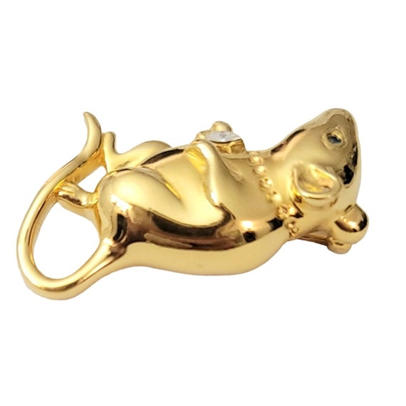 Carolee Gold Tone Rhinestone Figural Mouse Brooch… - image 5