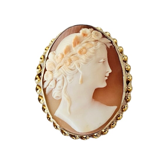 10K Yellow Gold Vintage Carved Cameo Pendant Brooch L149