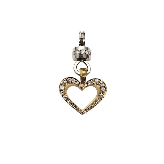 18K Yellow And White Gold Diamond Heart Pendant On Chunky Bale