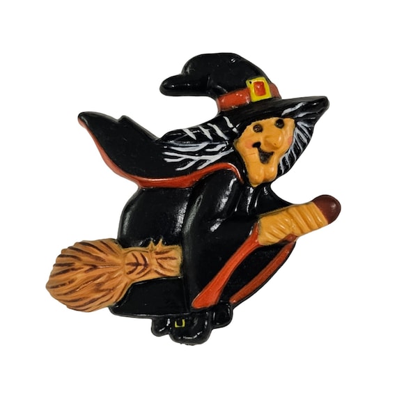 Hallmark Spooky Witch On Broom Halloween Hat Lapel Pin L136