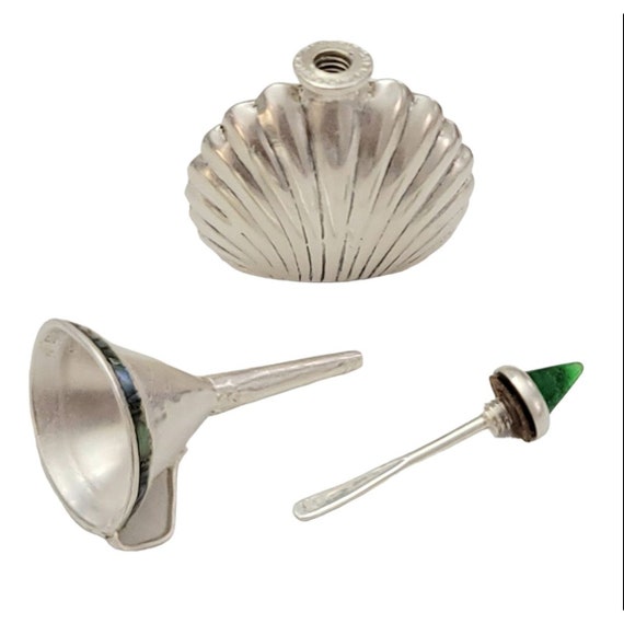 ORMEX Sterling Silver Shell Perfume Scent Bottle And Funnel Set, Signed K245