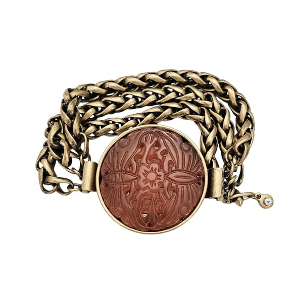 CAbi Gold Tone Floral Lucite Carved Brooch and Bracelet
