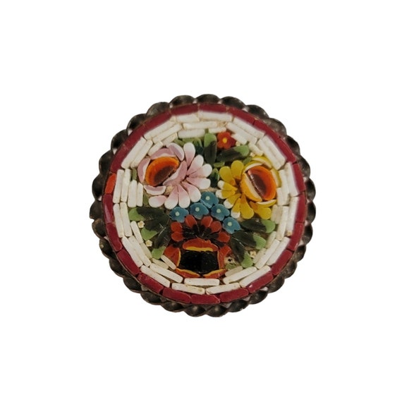 Signed Made In Italy Micro Mosaic Round Floral Pin Brooch K936