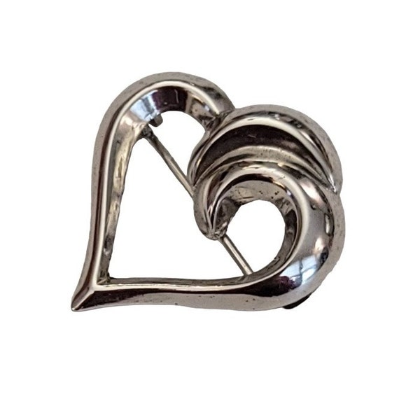 BEAU STER Sterling Silver Open Heart Pin Brooch, … - image 3