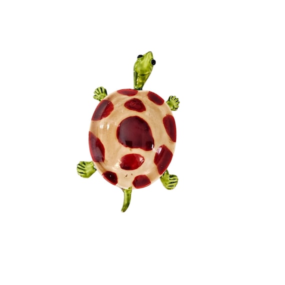 Red Tan Spotted Turtle Brooch Green Enamel Pin J434