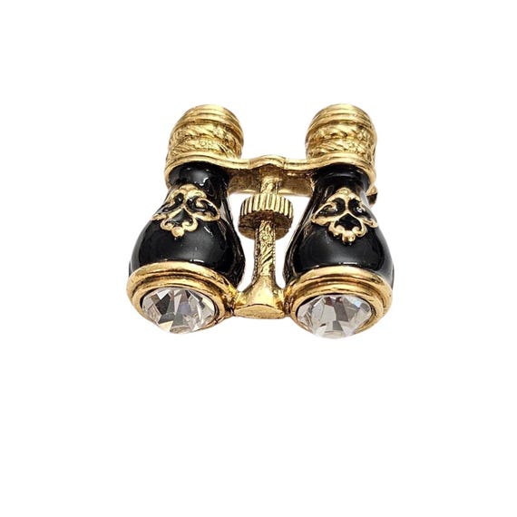 1928 Brand Opera Glasses Brooch Binoculars Clear Rhinestone Pin