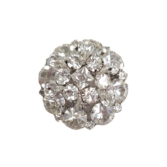 Made in Austria Silver-Tone White Rhinestone Button Dome Pin Brooch