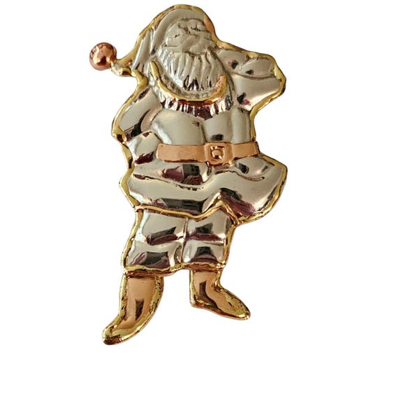 Mixed Metal Brutalist Santa Brooch Pendant