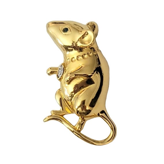 Carolee Gold Tone Rhinestone Figural Mouse Brooch… - image 2