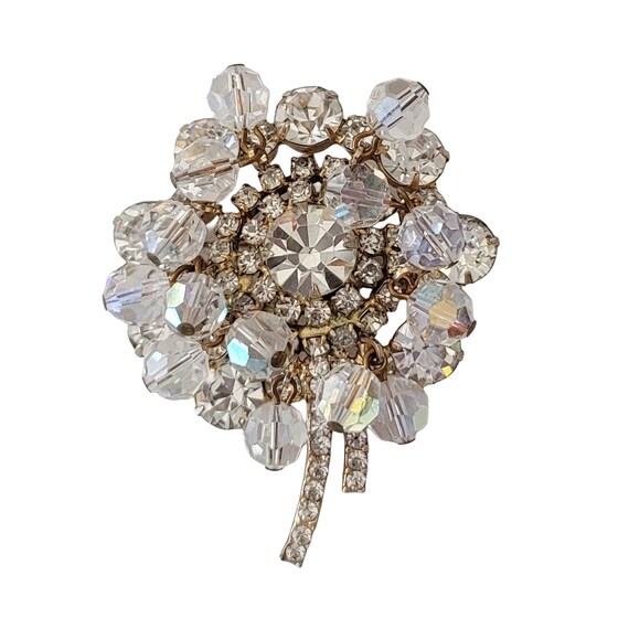 Juliana By DeLizza & Elster Clear Rhinestone AB Beaded Dangle Flower Brooch E830