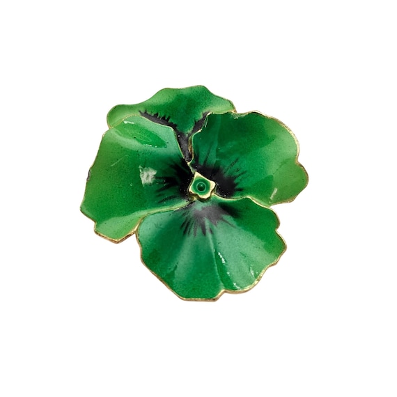 Kelly Green Pansy Brooch Enamel Flower Pin J661