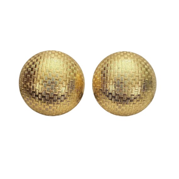 FO Inc. Gold Tone Round Dome Clip On Earrings Weave Texture, Fernando Originals