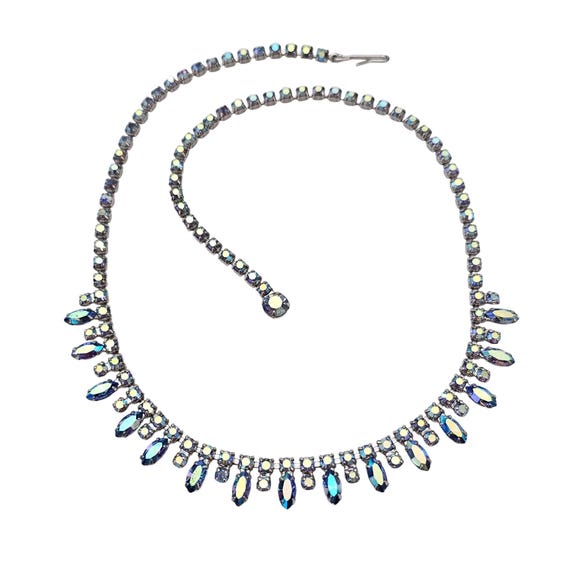B. David AB Blue Rhinestone Necklace Choker Signed, J615