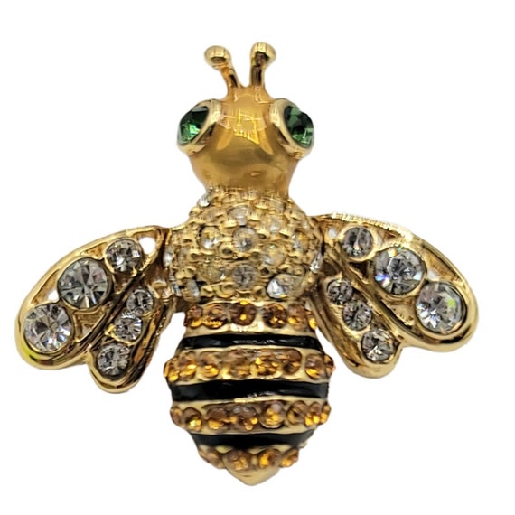 St. John Gold Tone Rhinestone Bee Pin Signed - image 1
