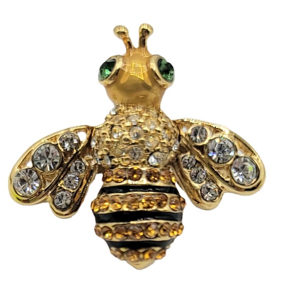 St. John Gold Tone Rhinestone Bee Pin Signed