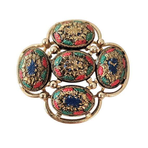 Sarah Coventry Glass Mosaic Style Light Of The East Brooch Signed, Book Piece J124
