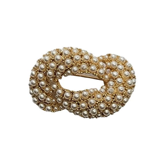 ART Gold-Tone Faux Pearl Open Knot Brooch, Signed