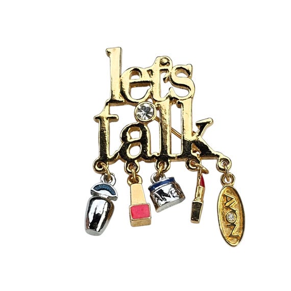 Let’s Talk Perfume, Lipstick, Polish Charm Dangle Brooch, Avon Pin