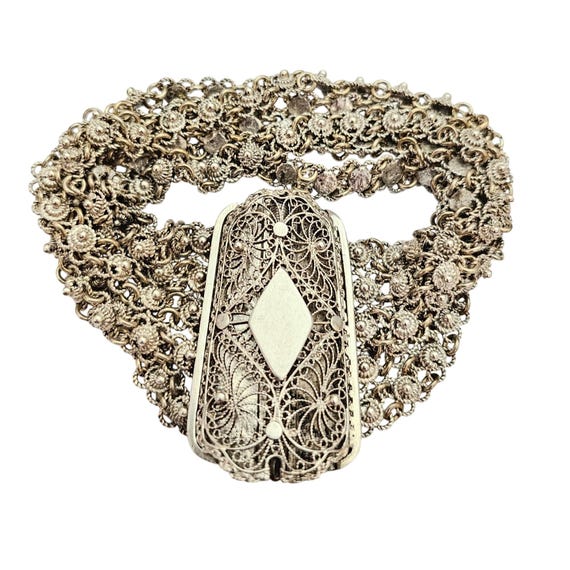 Sterling Cannitelle Filigree Etruscan Multi Strand Pin Buckle Bracelet C576