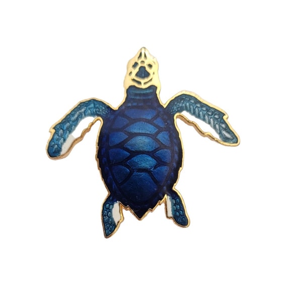1987 Wm Spear Gold Tone Blue Enamel Sea Turtle Pin, Signed E671