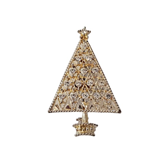 Eisenberg Ice Clear Rhinestone Christmas Tree Brooch Pin, Signed L126