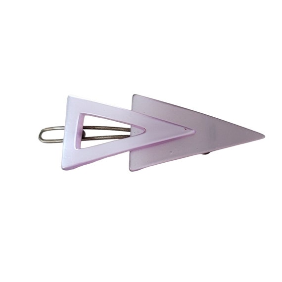 Lavender, Purple Frosted Lucite Dimensional Triangle Duo Vintage Hair Barrette, Metal Clip E634
