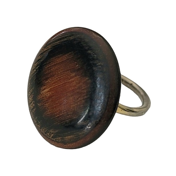 Vintage Round Wood Adjustable Ring Size 7, E939