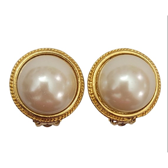 Carolee Gold Tone Faux Pearl Clip On Earrings, Signed K309