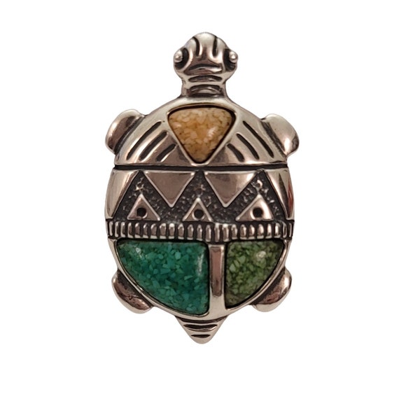 Carolyn Pollack Sterling Silver Crushed Stone Inlay Turtle Brooch Pendant E465