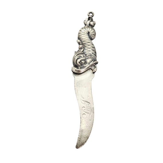 Sterling Silver Sea Serpent Fish Sword Letter Opener Pendant, L809