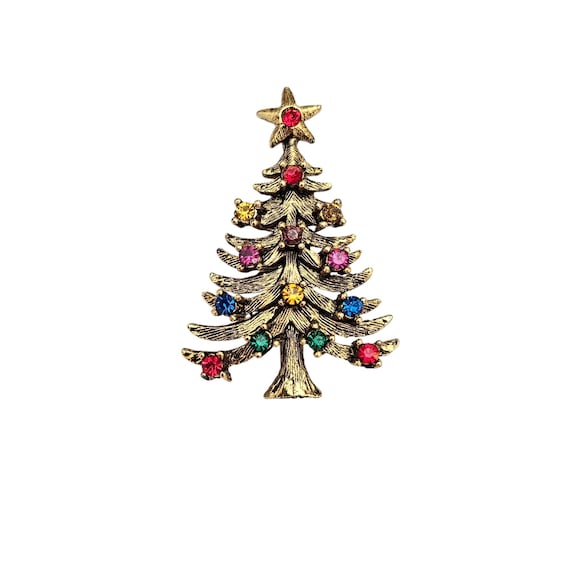 Eisenberg Ice Christmas Tree Brooch Multi Color Rhinestone Pin Signed, C680