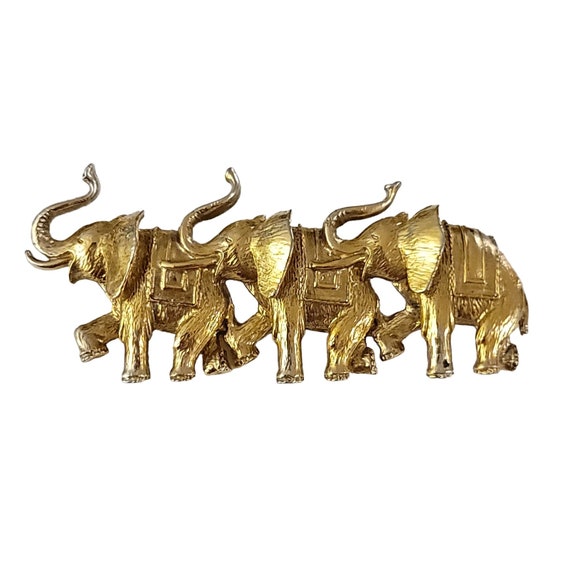 1928 Brand Gold Tone Elephant Trio Brooch Pin K531