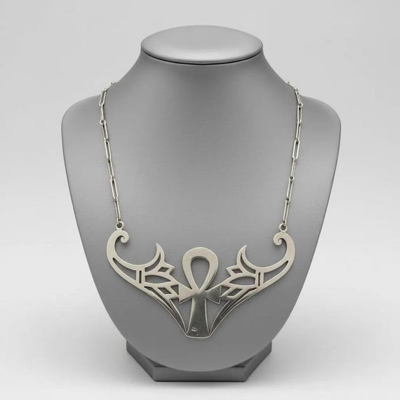 Sterling Silver Ankh Collar Pendant Wing Flower Necklace Paper Clip Chain C619