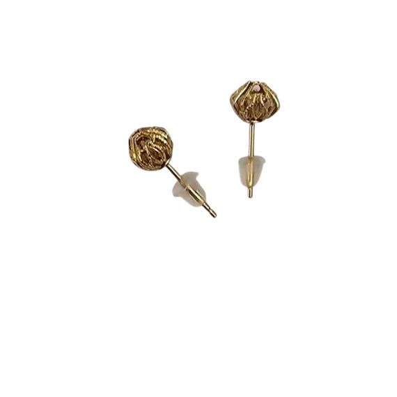 14K Yellow Gold Filigree Ball Post Earrings