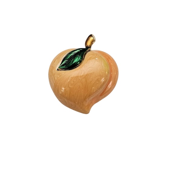 Peach Brooch Fruit Green Enamel Pin J712