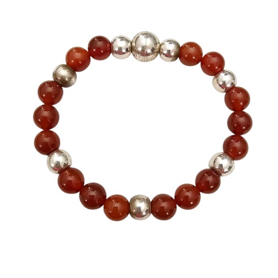 Sterling Silver Italy Milor Carnelian Bead Bracelet, 7.5" L