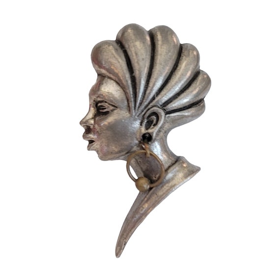 ART Arthur Pepper Silver Tone African Princess, Lady Dimensional Brooch Pin, Signed K548