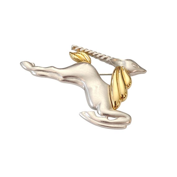 Monet Brushed Silver Tone Gloss Gold Tone Gazelle Brooch Signed, C635