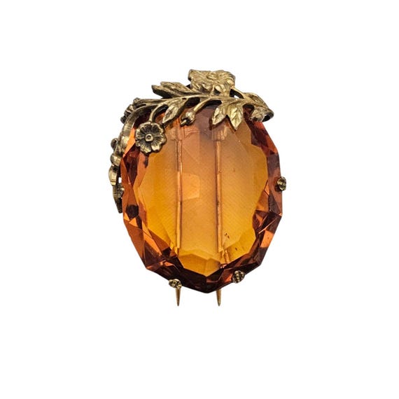 Topaz Glass Floral Art Nouveau-Style Dress Fur Clip, J9