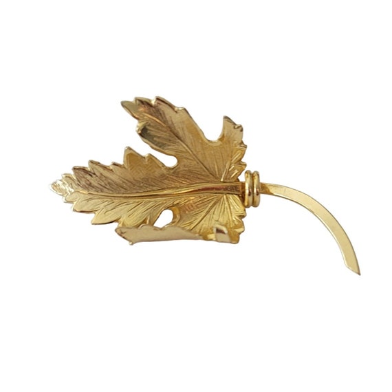 14K GF Corocraft Small Curled Textured Leaf Brooch Pin, Signed E700