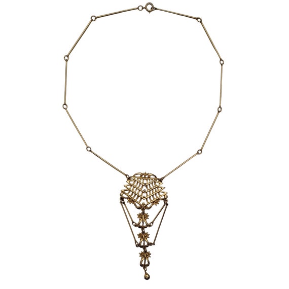 Gold Tone Stick Chain Vintage Long Layered Pendant Necklace, 20" Long E317