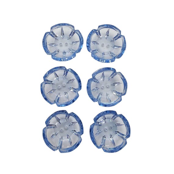 Blue Glass Flower Cupped Buttons, Set Of 6