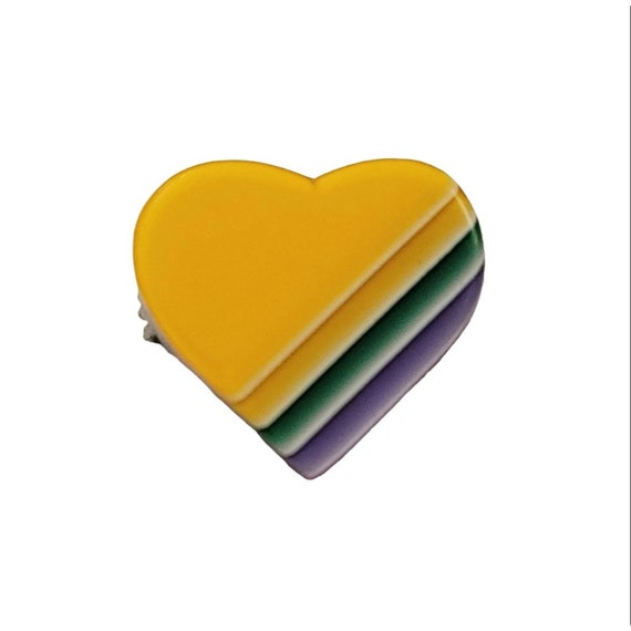 Lea Stein Yellow Layered Lucite Heart Pin Brooch, Signed K452